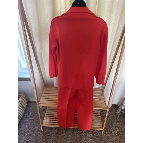 Vintage 1960’s 1970’s Red Collared Wide Leg Pant Suit Large Size 14 Stretchy - Picture 7 of 9